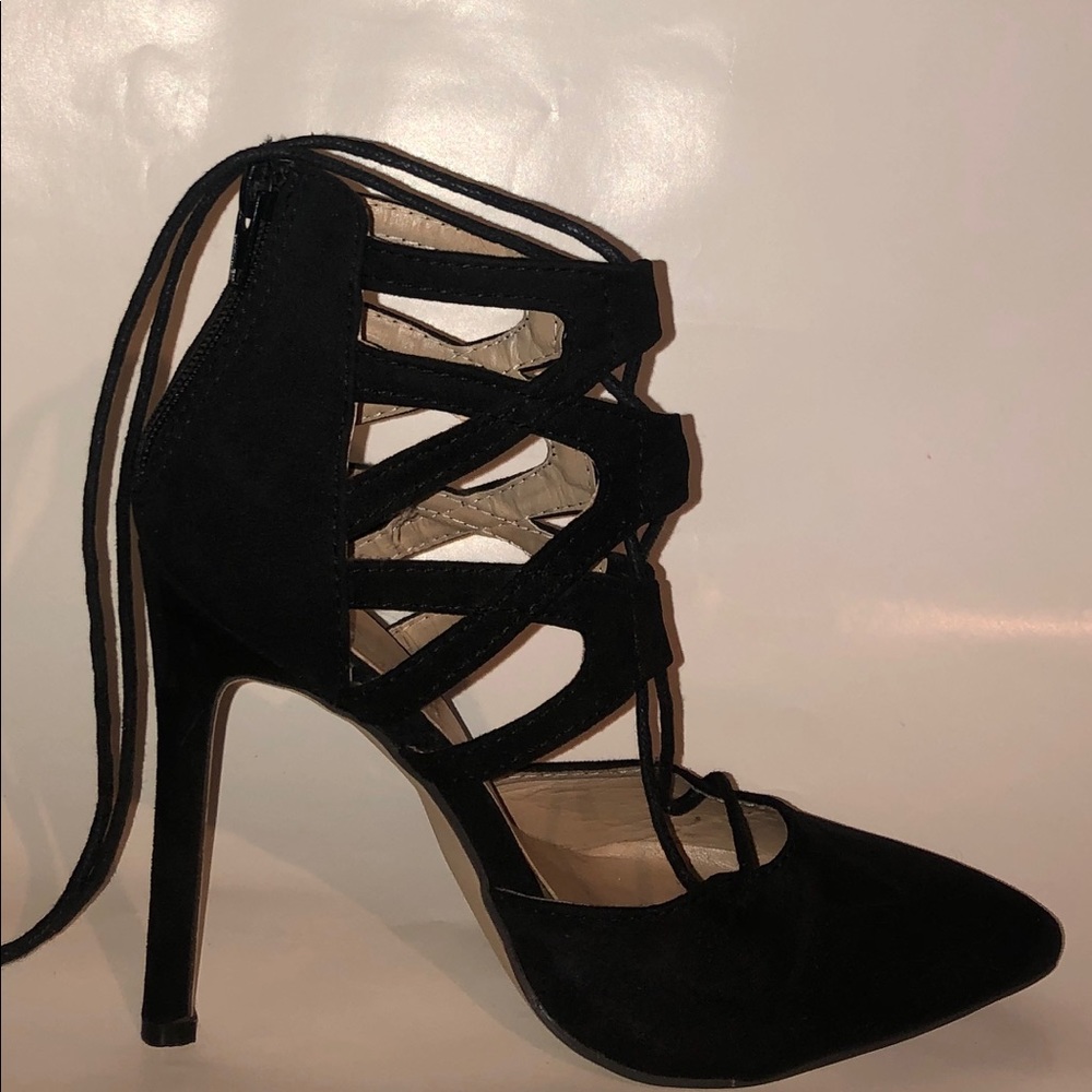 Black high heels.